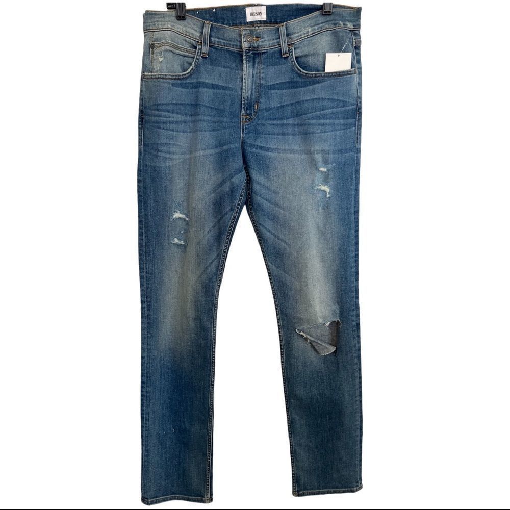 Hudson Blue Wash Blake Slim Straight Leg Distressed Jeans Size 34
